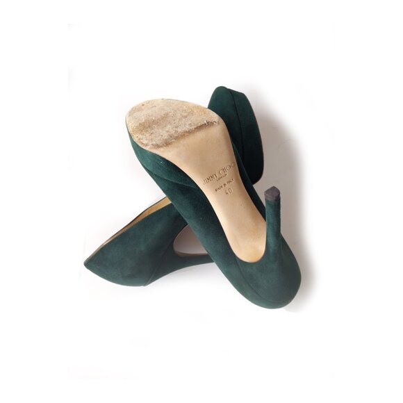 JIMMY CHOO Pumps Womens Size 9 Green Suede Platform Pumps 5.25" Heel - Picture 8 of 8